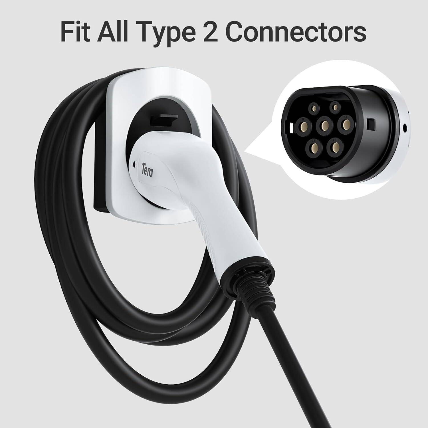 Tera EV Ladegeräthalter Typ2 Hochbelastbar Wandhalter Ladekabelhalter Weiß EV-Holder-SL-EU-3