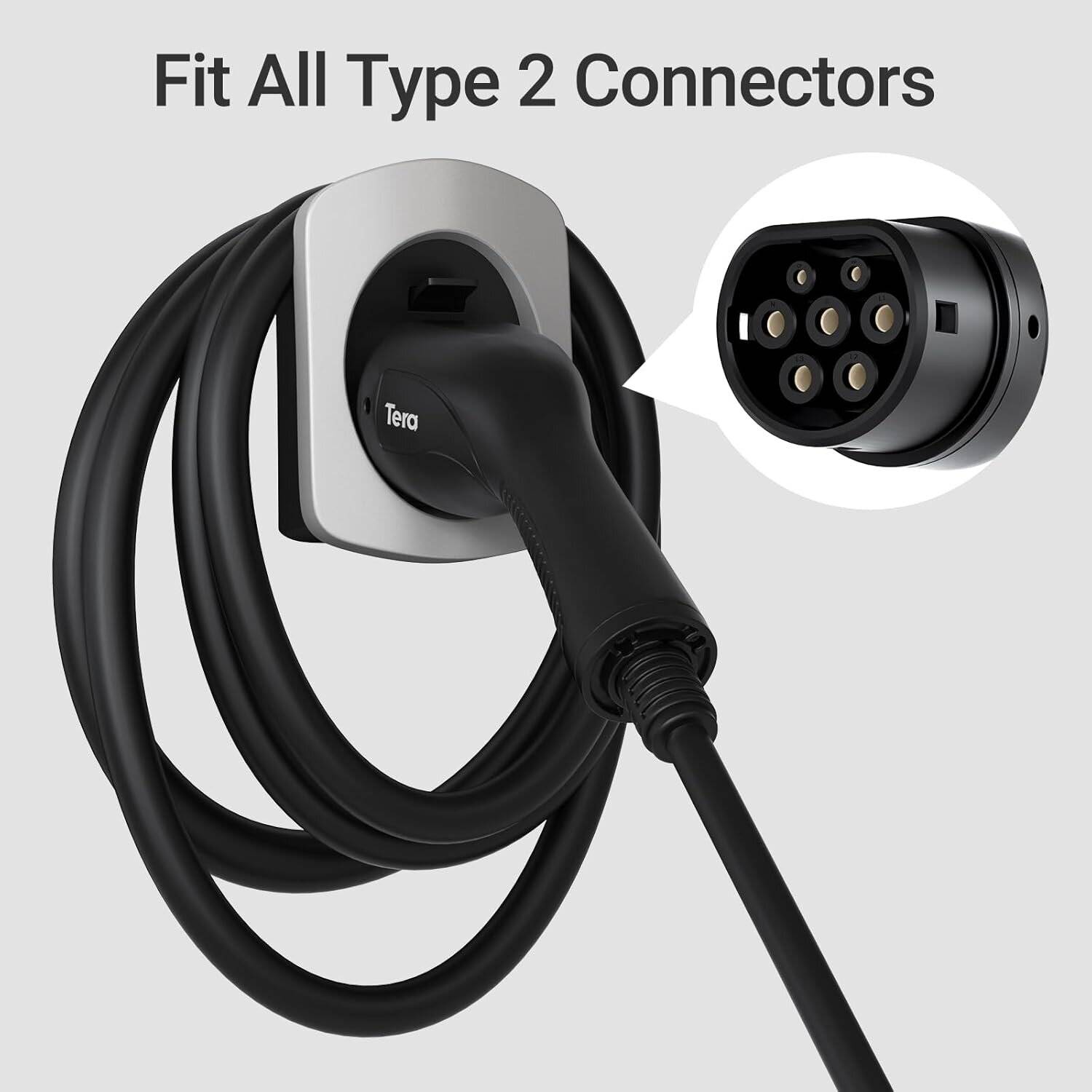 Tera EV Ladegeräthalter Typ2 Hochbelastbar Wandhalter Ladekabelhalter Silber EV-Holder-SL-EU-3