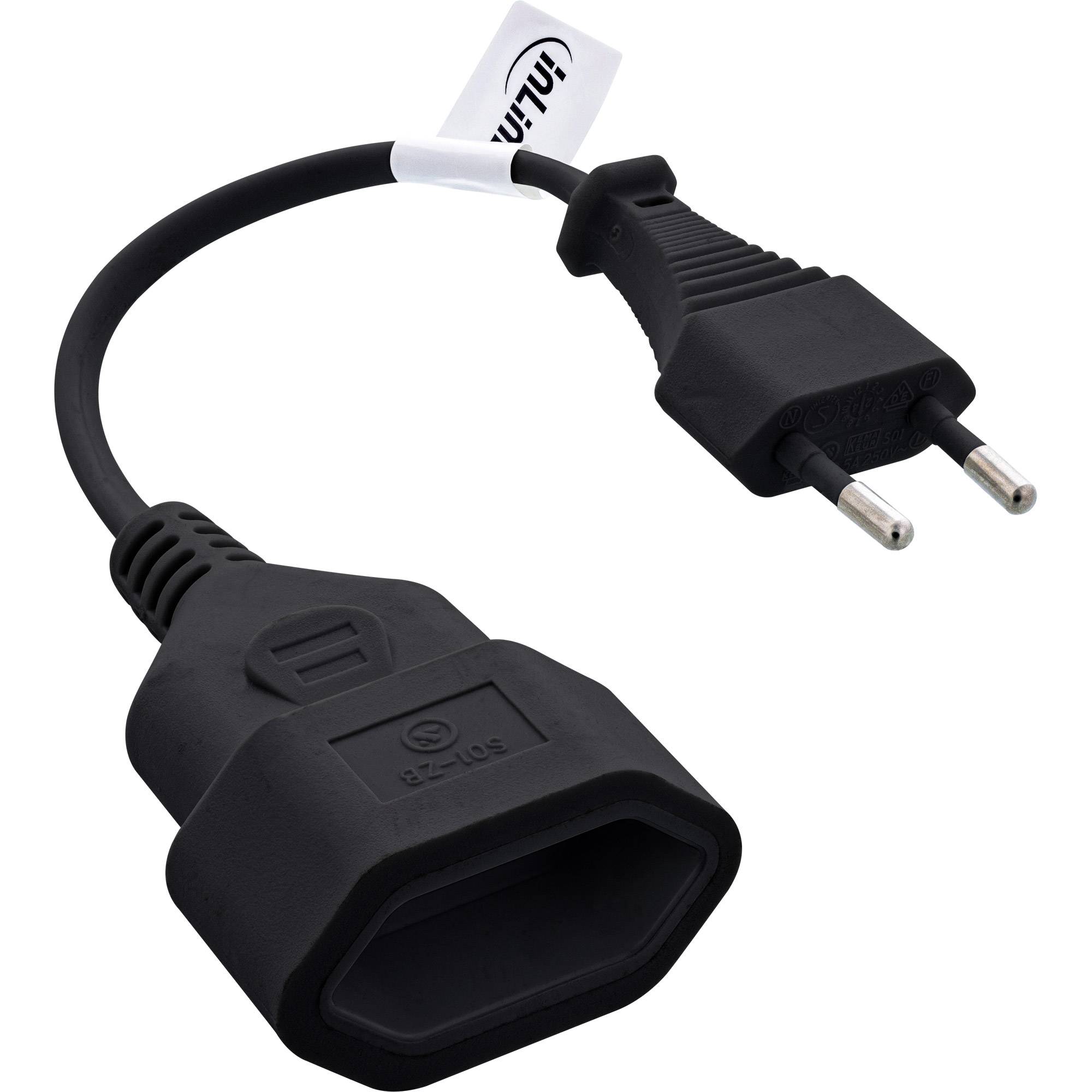 InLine® Euro-Verlängerung, Eurostecker an Eurokupplung, schwarz, 0,2m-2