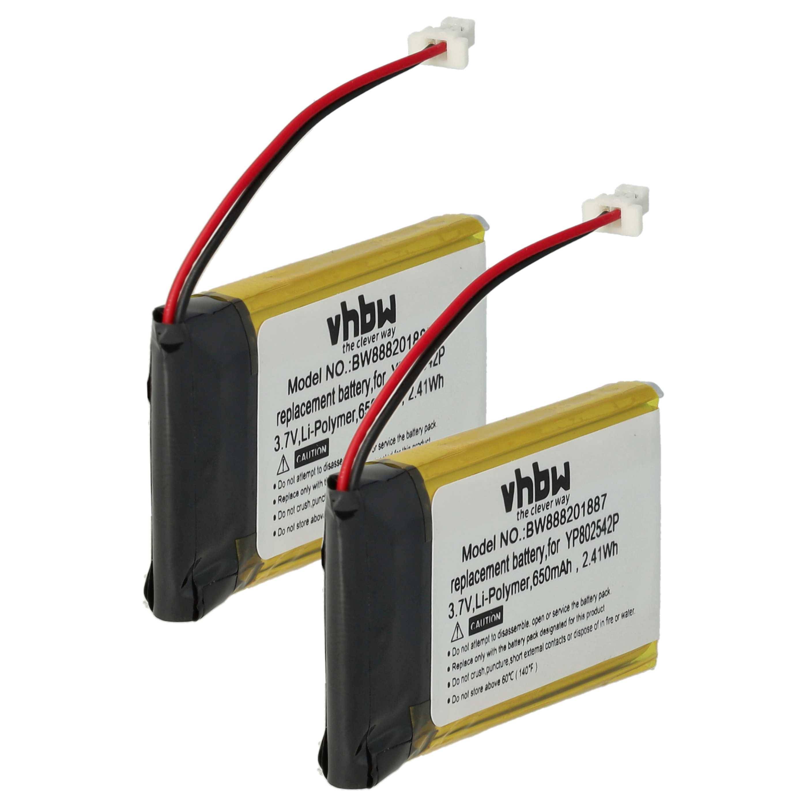 vhbw 2x Akku Ersatz für Sena YP802542P | für Wireless Headset Kopfhörer (650 mAh, 3,7 V, Li-Polymer)-0