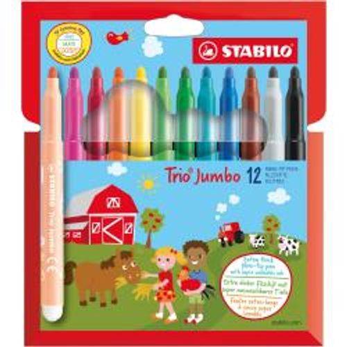 STABILO Trio Jumbo - Filzstift - nicht dauerhaft - verschiedene Farben - 3 mm - extragroß (Packung mit 12)-0