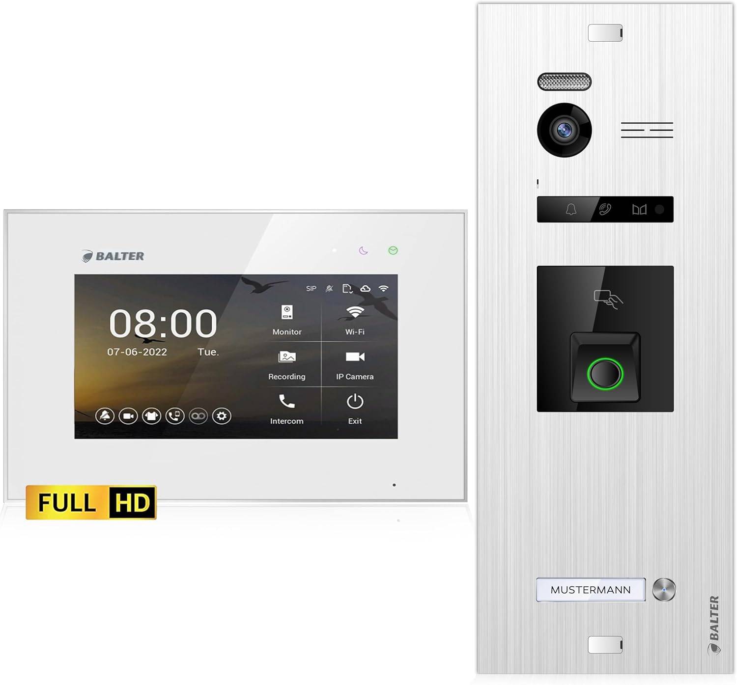 Balter EVO-HD Video Türsprechanlage mit Fingerprint, Video Türklingel, 1 Familienhaus, 1x 7 Zoll Monitore, Full HD-0