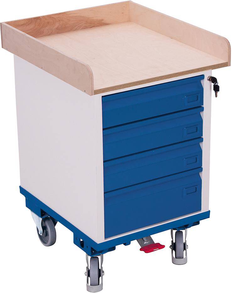 Rollschrank 150kg B575xT660xH905mm RAL 7035/5010 4 Schubladen - Artikel: 7830205519-0
