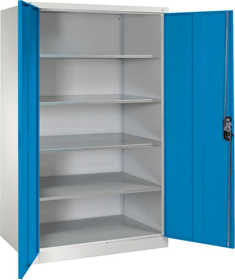 Flügeltürenschrank XXL B12000xT800xH1950 mm RAL 7035/5012,4Fachböden Tragkraft 70kg - Artikel: 7830772224-0