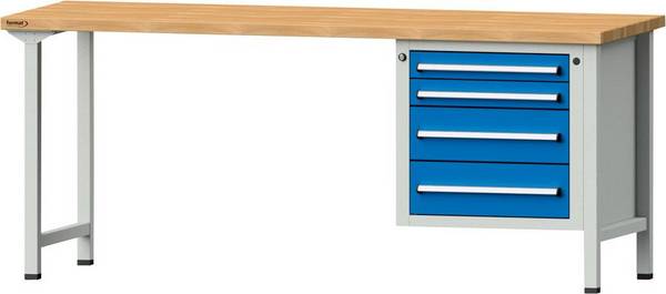 Format Kombi-Werkbank B2000xT700xH840mm RAL 7035/5012 BMP: 40 mm 4 Schubladen - Artikel: 7830944240