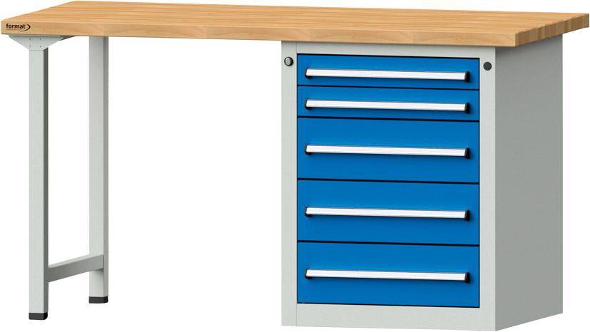 Format Kombi-Werkbank B1500xT700xH840mm RAL 7035/5012 BMP: 40 mm 5 Schubladen - Artikel: 7830944191-0