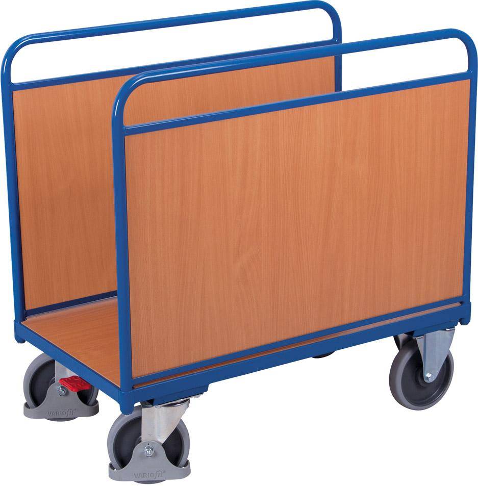 VARIOfit Seitenbügelwagen mit Längswänden aus Holz 1060x640mm Enzianblau RAL 5016-0