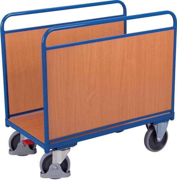 VARIOfit Seitenbügelwagen mit Längswänden aus Holz 1060x640mm Enzianblau RAL 5016