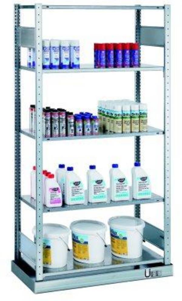 Kleingebinderegal B1000xT500xH2000 mm Anbaufeld 5 Böden/1Wanne Fachlast 150kg - Artikel: 7830434023
