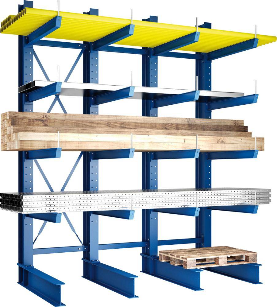 Kragarmregal H 3 Felder B3090xT1250xH3000 mm einseitig RAL 5010 5 Ebenen Traglast 1600kg - Artikel: 7830426247-0