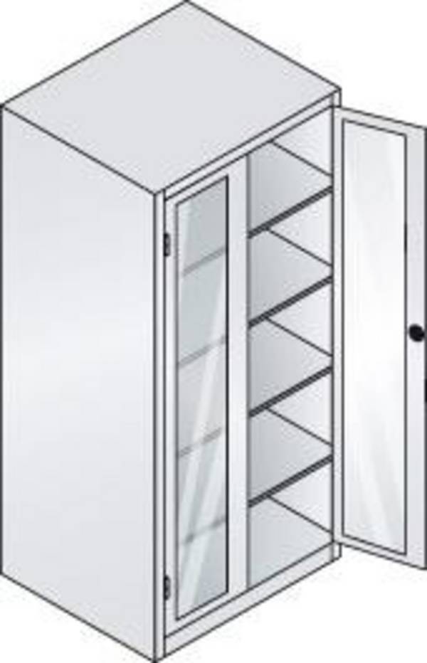 C+P XXL Großraum Werkzeugschrank, Materiallager, Stahlschrank mit Sichtfenstertüren, 4 Fachböden, lichtgrau/enzianblau,