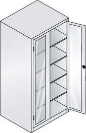 C+P XXL Großraum Werkzeugschrank, Materiallager, Stahlschrank mit Sichtfenstertüren, 4 Fachböden, lichtgrau/enzianblau,-0