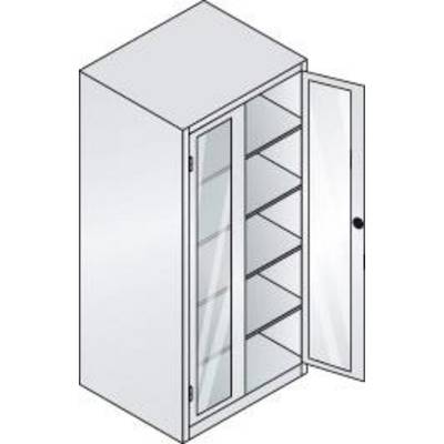 C+P XXL Großraum Werkzeugschrank, Materiallager, Stahlschrank mit Sichtfenstertüren, 4 Fachböden, lichtgrau/enzianblau,-0