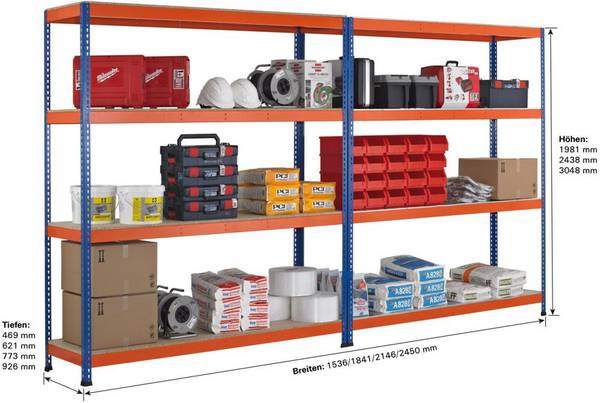 Weitspannregal Z1 B1536xT773xH2438 mm Grundfeld 4 Spanplatten Fachlast 640kg - Artikel: 7830493188
