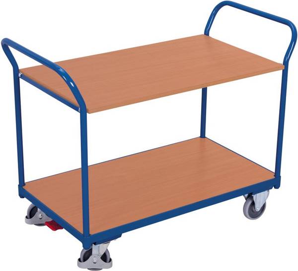 VARIOfit Tischwagen mit 2 gebogenen Schiebegriffen und 2 Ladeflächen 1000x600mm Enzianblau RAL 5016