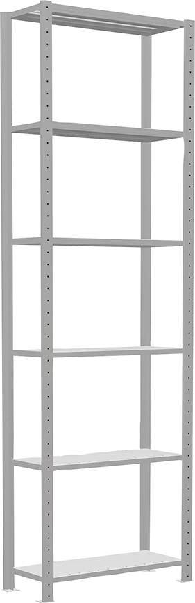 Steckregal B750xT300xH2500 mm Grundfeld 6 Böden RAL 7035 Fachlast 150kg - Artikel: 7830305089-0