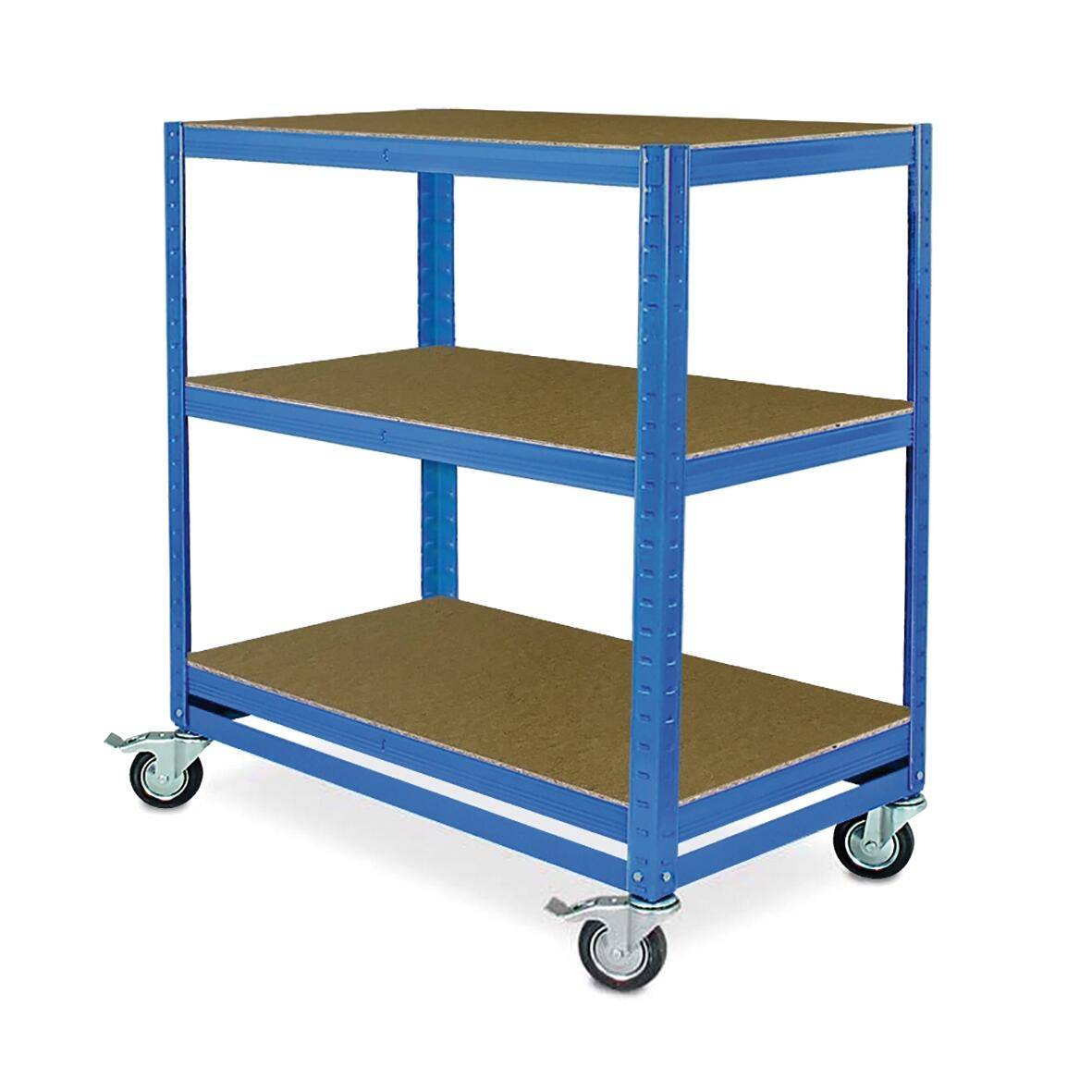 Etagenwagen,Tragl. 150kg,3 Etage(n),Holzbodenetage,blau,Gummi-Bereifung-0