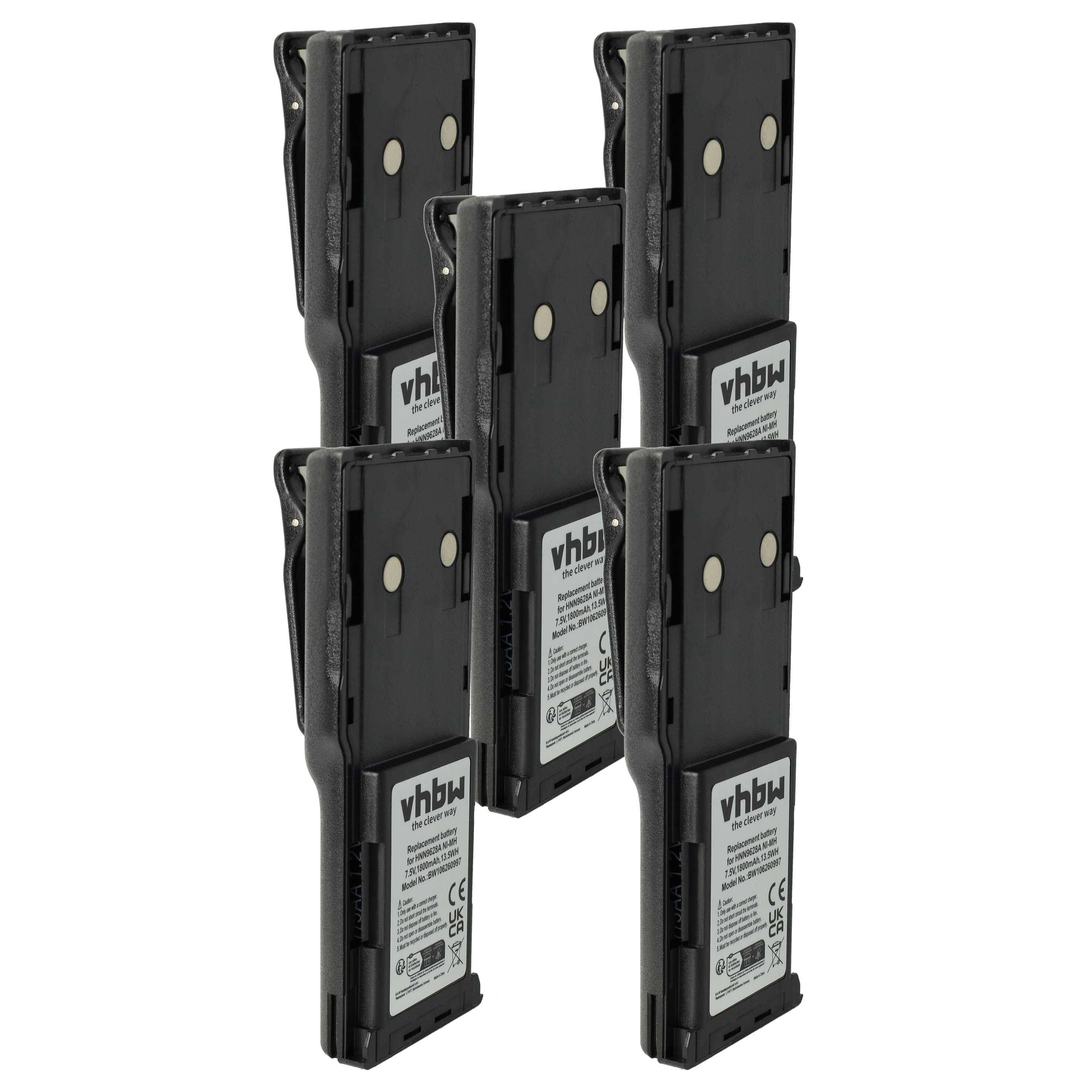 vhbw 5x Akku kompatibel mit Motorola CP450 | GP300, GP308, CP450LS, CP250 Funkgerät, Walkie Talkie (1800 mAh, 7,5 V-0