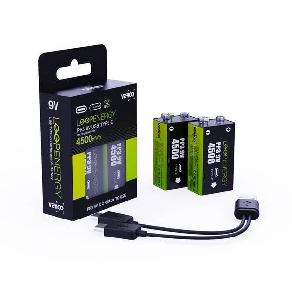 Verico 1UDBT-A3WEB2-NN, 500 mAh, Lithium-Ion (Li-Ion), 9 V, Schwarz, Grün, 2 Stück(e)