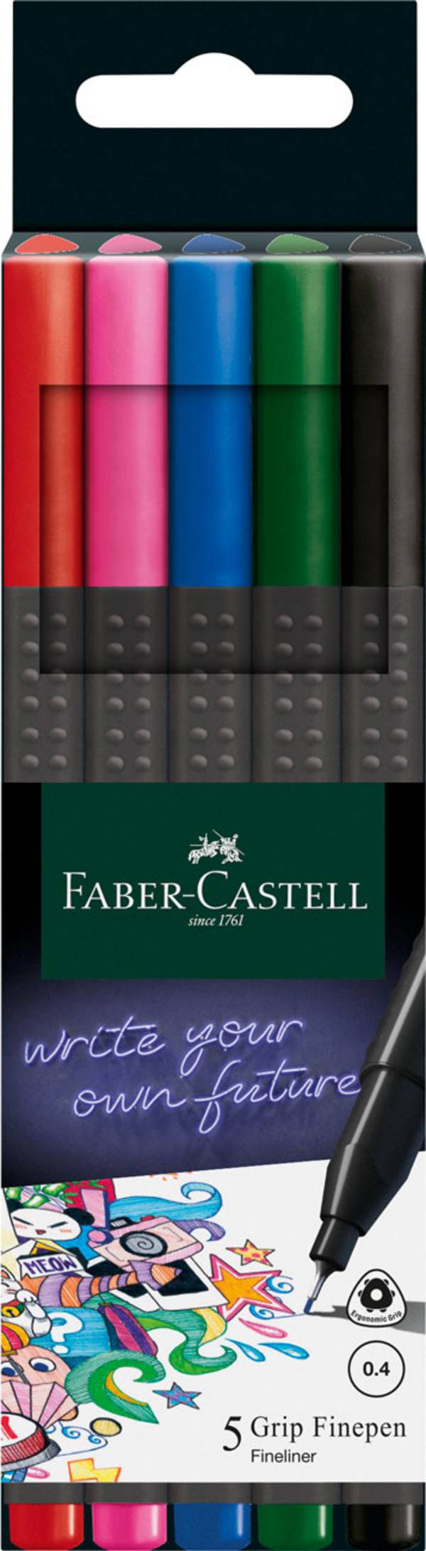 Faber-Castell 151604, Schwarz, Blau, Grün, Pink, Rot, Fein, Mehrfarbig, Kunststoff, Dreieck, Metall