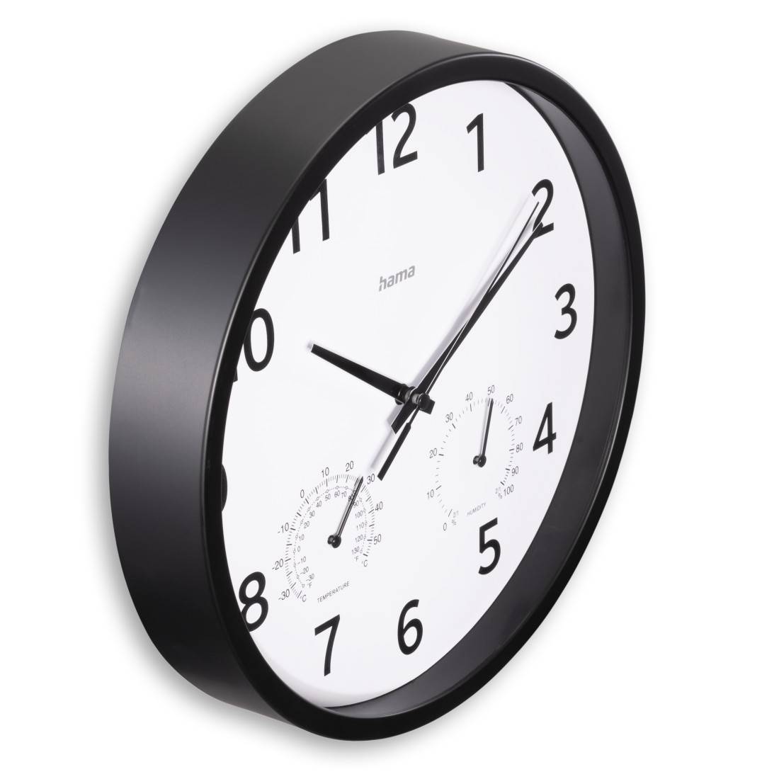 hama 00185868 Wanduhr "Malta", Ø 25 cm, mit Thermo-/Hygrometer, ohne Ticken, Schwarz-0