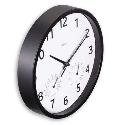 hama 00185868 Wanduhr "Malta", Ø 25 cm, mit Thermo-/Hygrometer, ohne Ticken, Schwarz-0