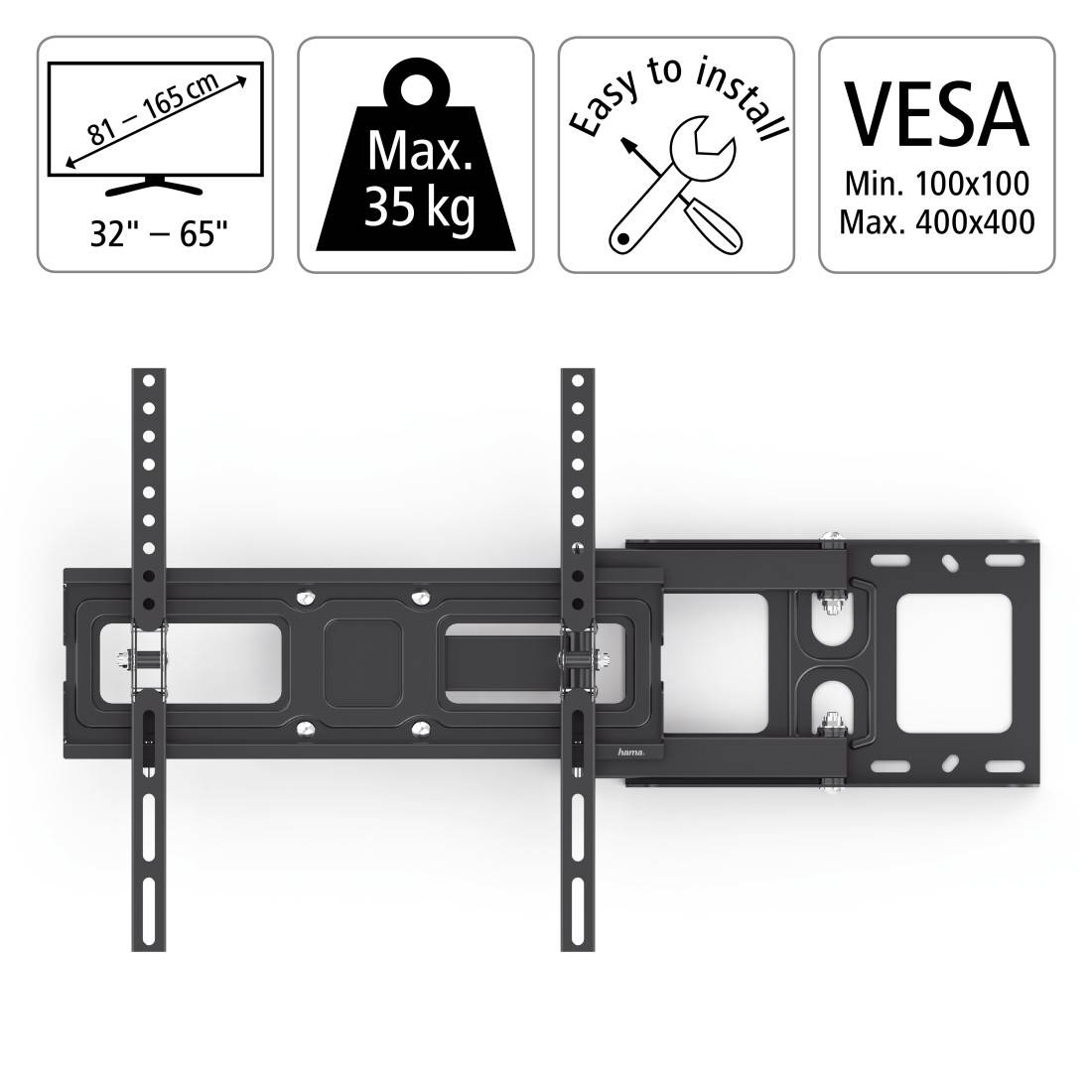 hama 00220829 TV-Wandhalterung, schwenkbar, neigbar, ausziehbar, 165 cm (65") bis 35 kg-1
