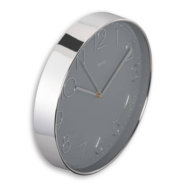hama 00185874 Wanduhr "Korsika", Ø 30 cm, ohne Ticken, Silber/Grau