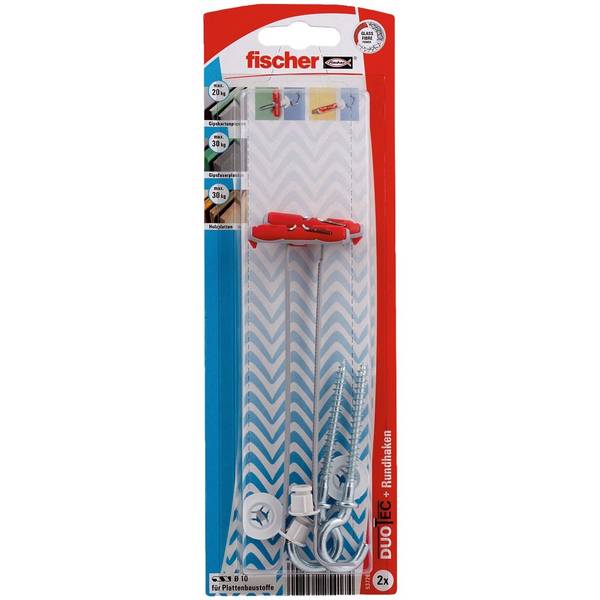 fischer Kippdübel DUOTEC 10 RH K hellgrau/rot 2 Stueck mit Rundhaken