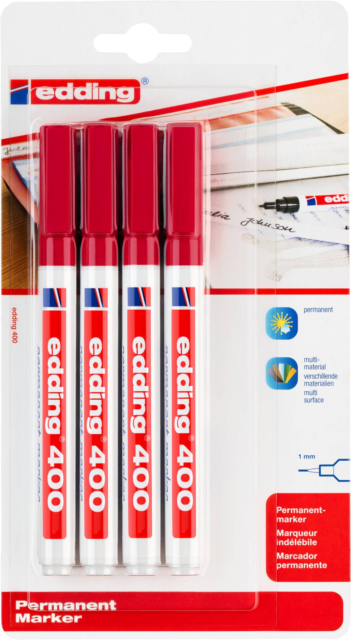 edding 400 Permanentmarker 4er-Blister rot-0