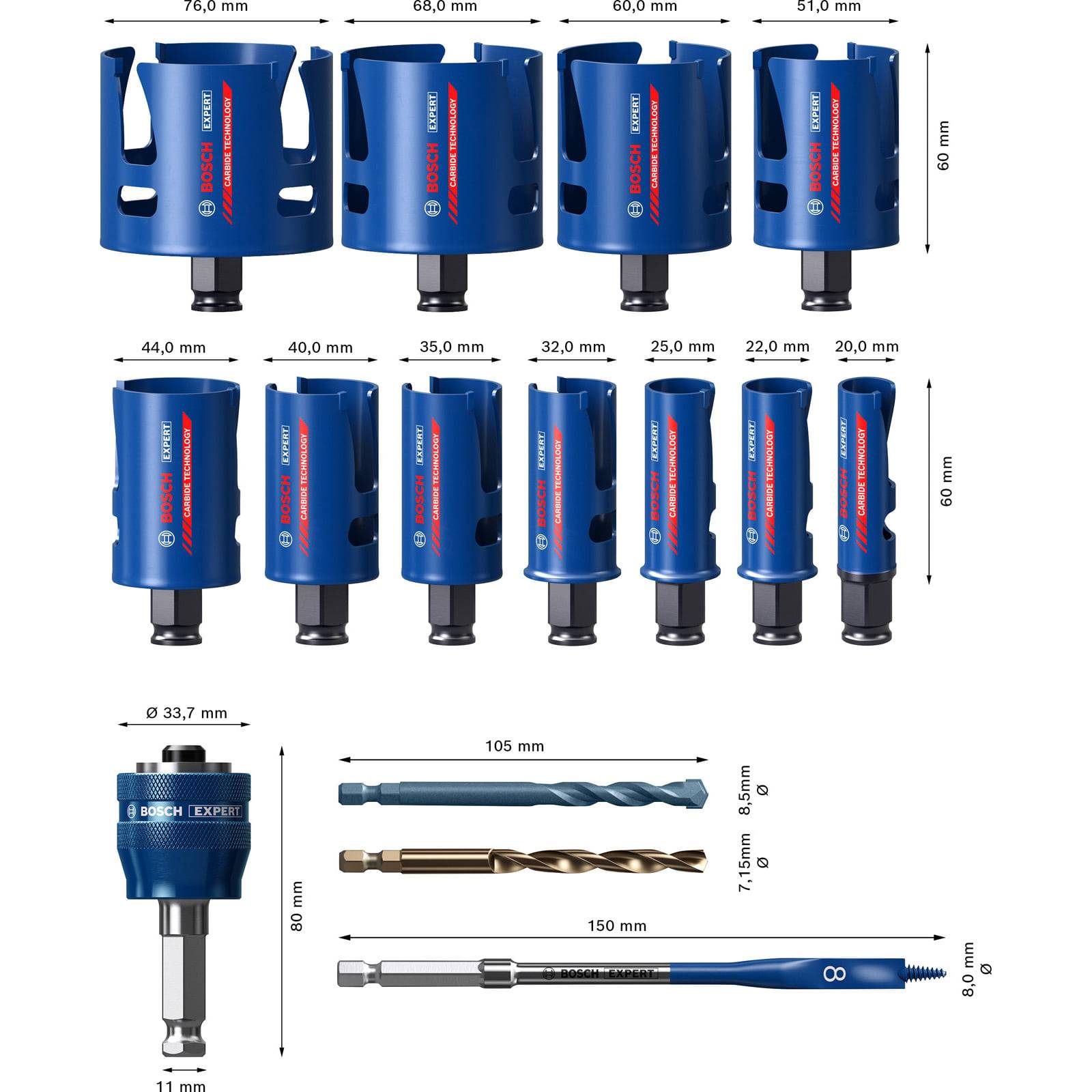 Lochsägenset Universal 15 tlg. 20-76mm EXPERT Bosch-3
