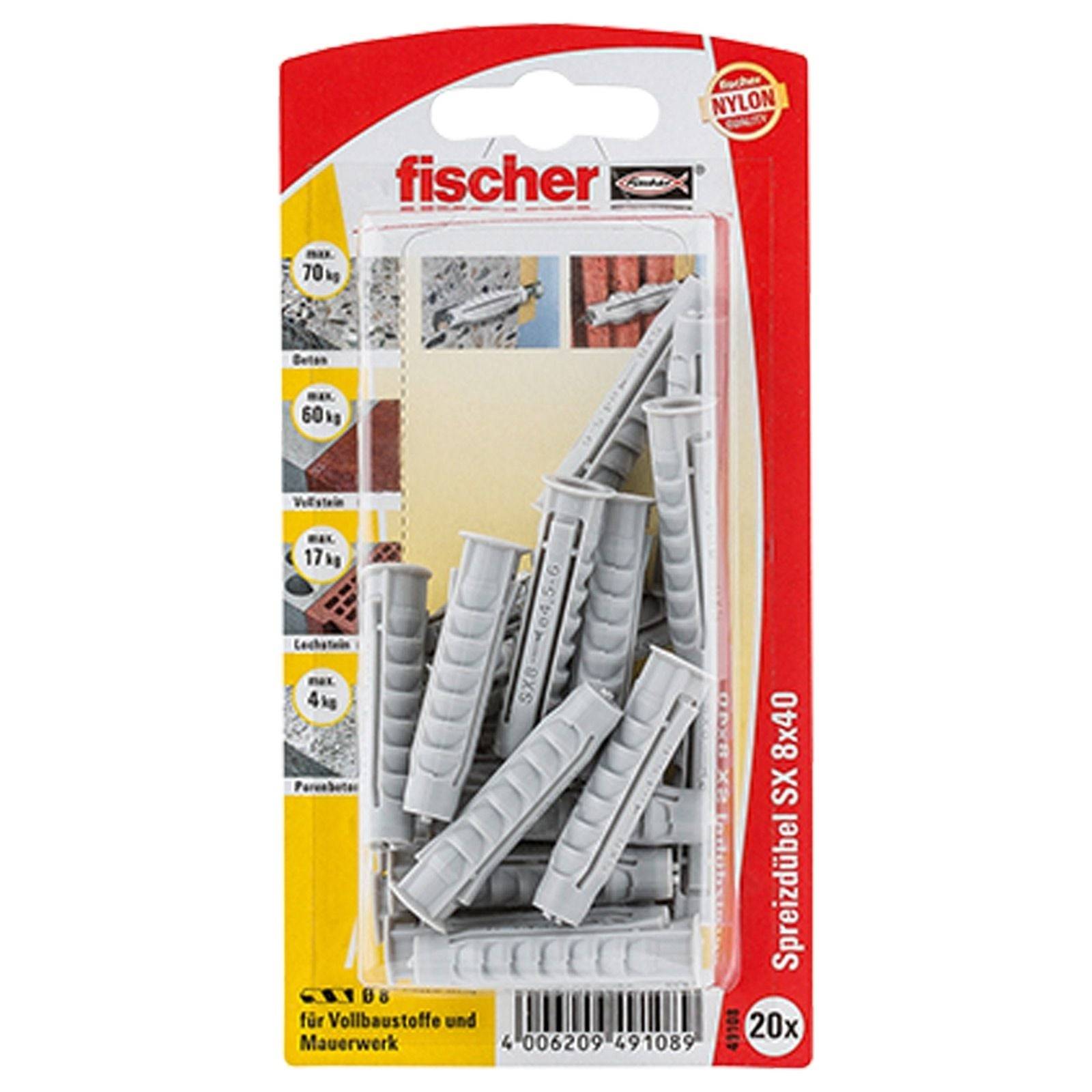 Fischer 20x Dübel SX 8x40 - 49108 Auslauf-0