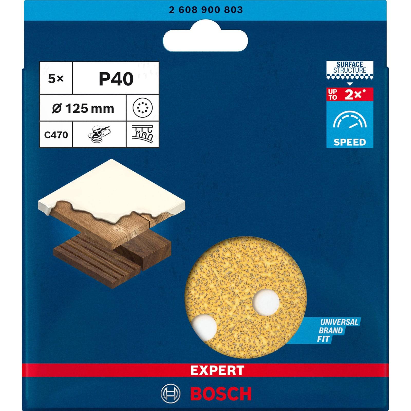 Bosch 5x Expert C470 Schleifpapier mit 8 Löchern für Exzenterschleifer 125 mm G 40 - 2608900803-3