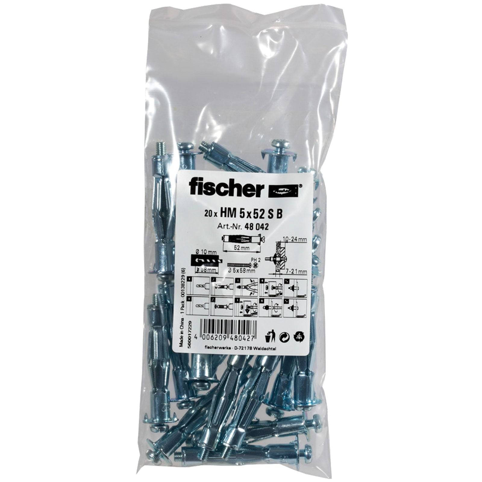 fischer Hohlraum-Metalldübel, HM 5 x 52 S B, Packung, 1 Stk.-1