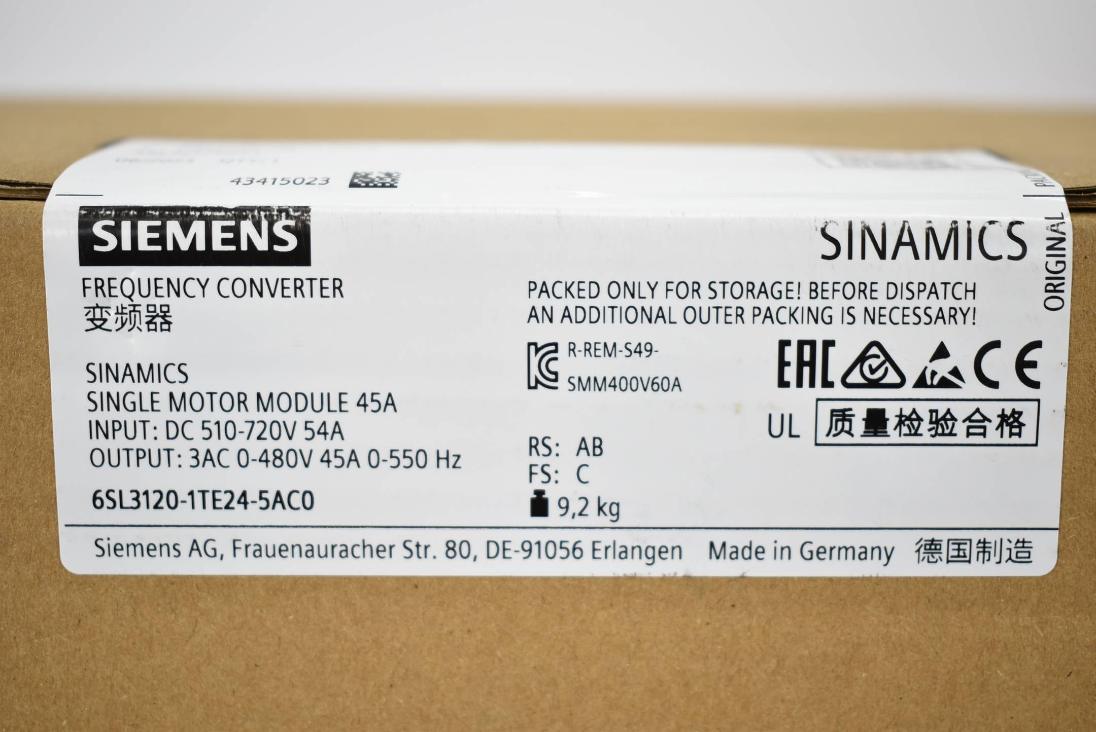SINAMICS S120 Single Motor-Module Eingang: DC 600V Ausgang: 3AC 400V, 45A Bauform: booksize C-Typ interne Luftkühlung-1