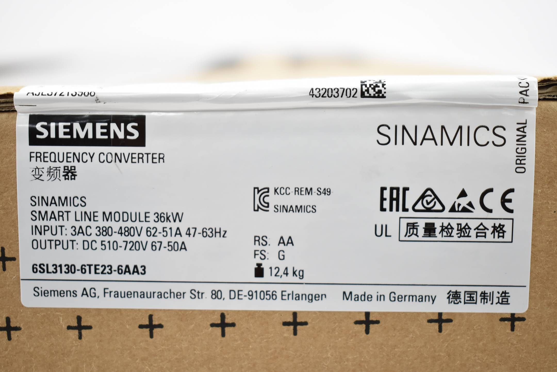 Siemens Indus.Sector SINAMICS Line Modul 600VDC 60A 36kW 6SL3130-6TE23-6AA3-1