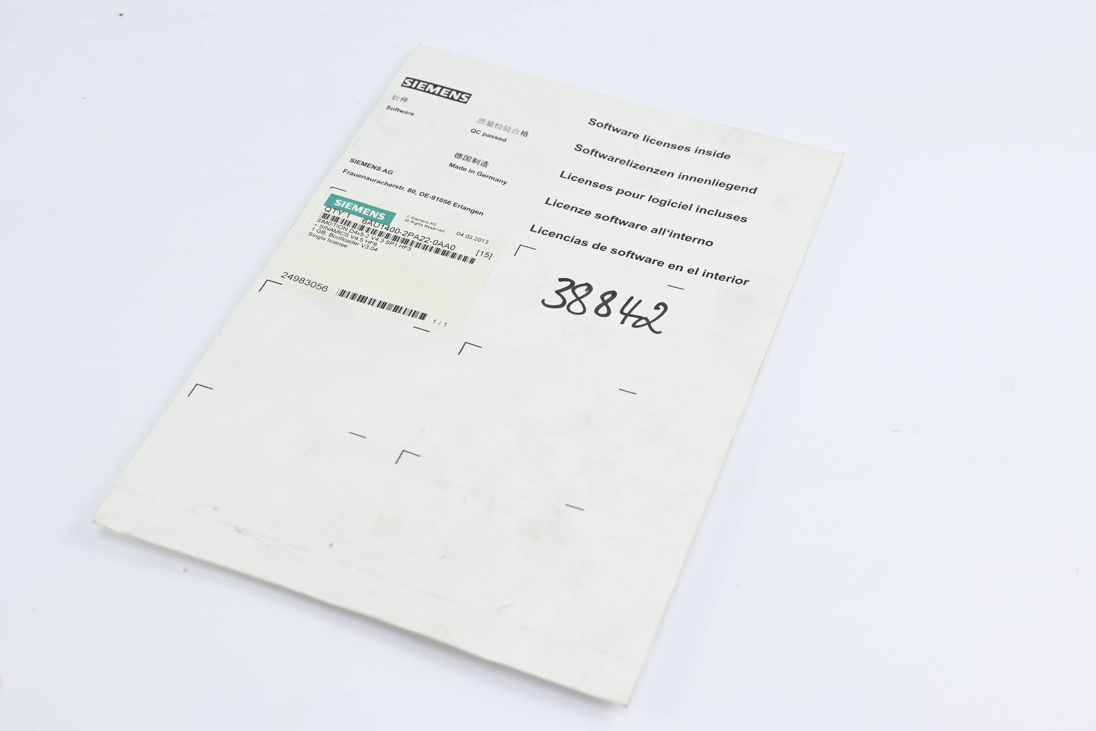 Siemens Simotion Software Lizenz 6AU1400-2PA22-0AA0 ( 6AU1 400-2PA22-0AA0 )-0