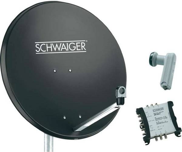 Schwaiger SAT Anlage 80 cm 6 Teilnehmer Quattro-LNB ohne Switch Anthrazit mit Multischalter