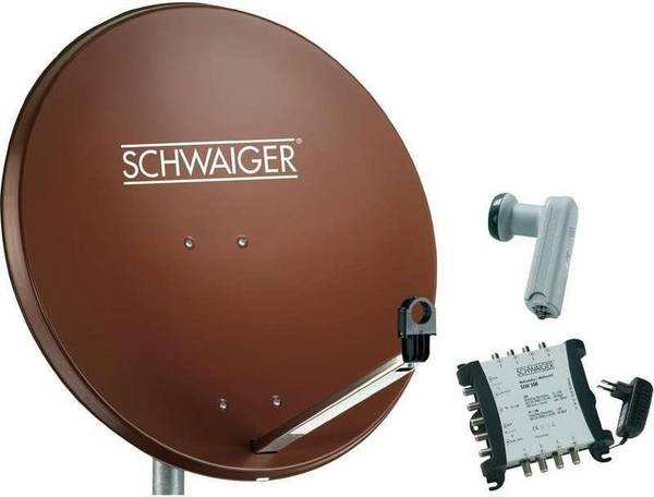 Schwaiger SAT Anlage 80 cm 8 Teilnehmer Quattro-LNB ohne Switch Ziegel-Rot mit Multischalter