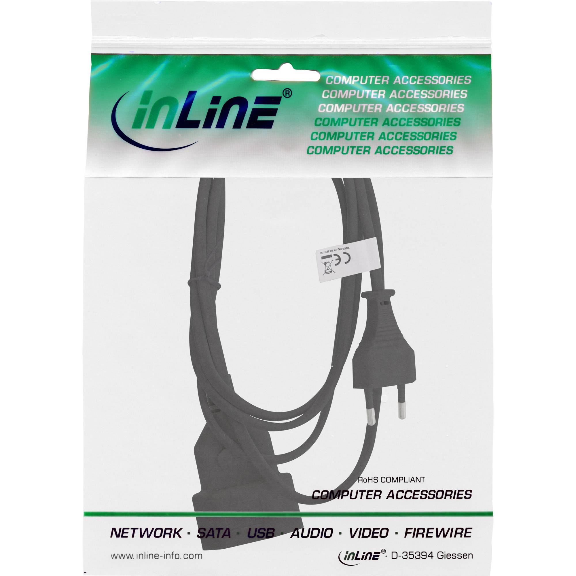 InLine® Euro-Verlängerung, Eurostecker an Eurokupplung, schwarz, 1m-3