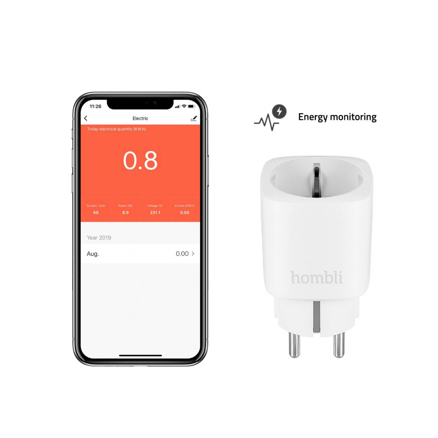 Hombli Smart-Steckdose EU, Kabellos, WLAN, Indoor, Weiß, Kunststoff, Status-0