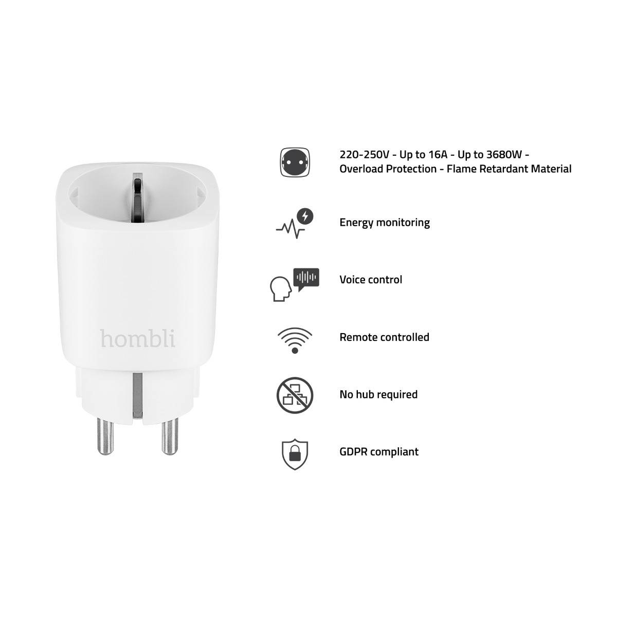 Hombli Smart-Steckdose EU, Kabellos, WLAN, Indoor, Weiß, Kunststoff, Status-1