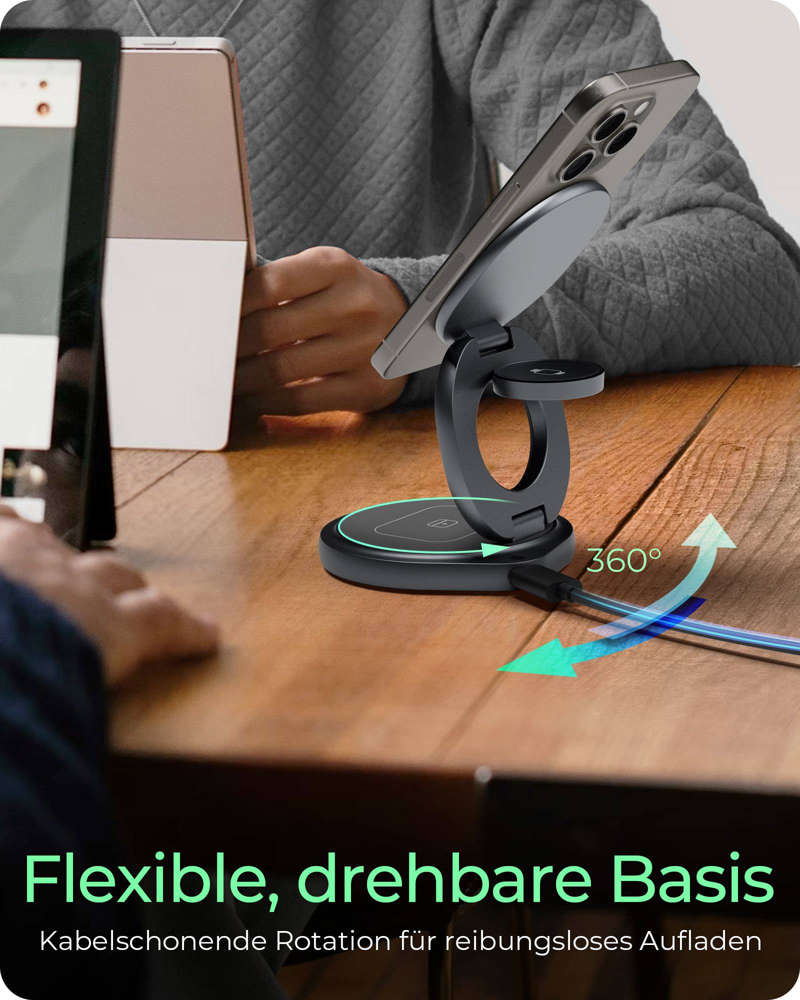 IB-SH101-CH, 3 in 1 klappbarer Ständer mit kabelloser Ladefunktion, magnetisch, für Smartphone, Inear-Kopfhörer-2
