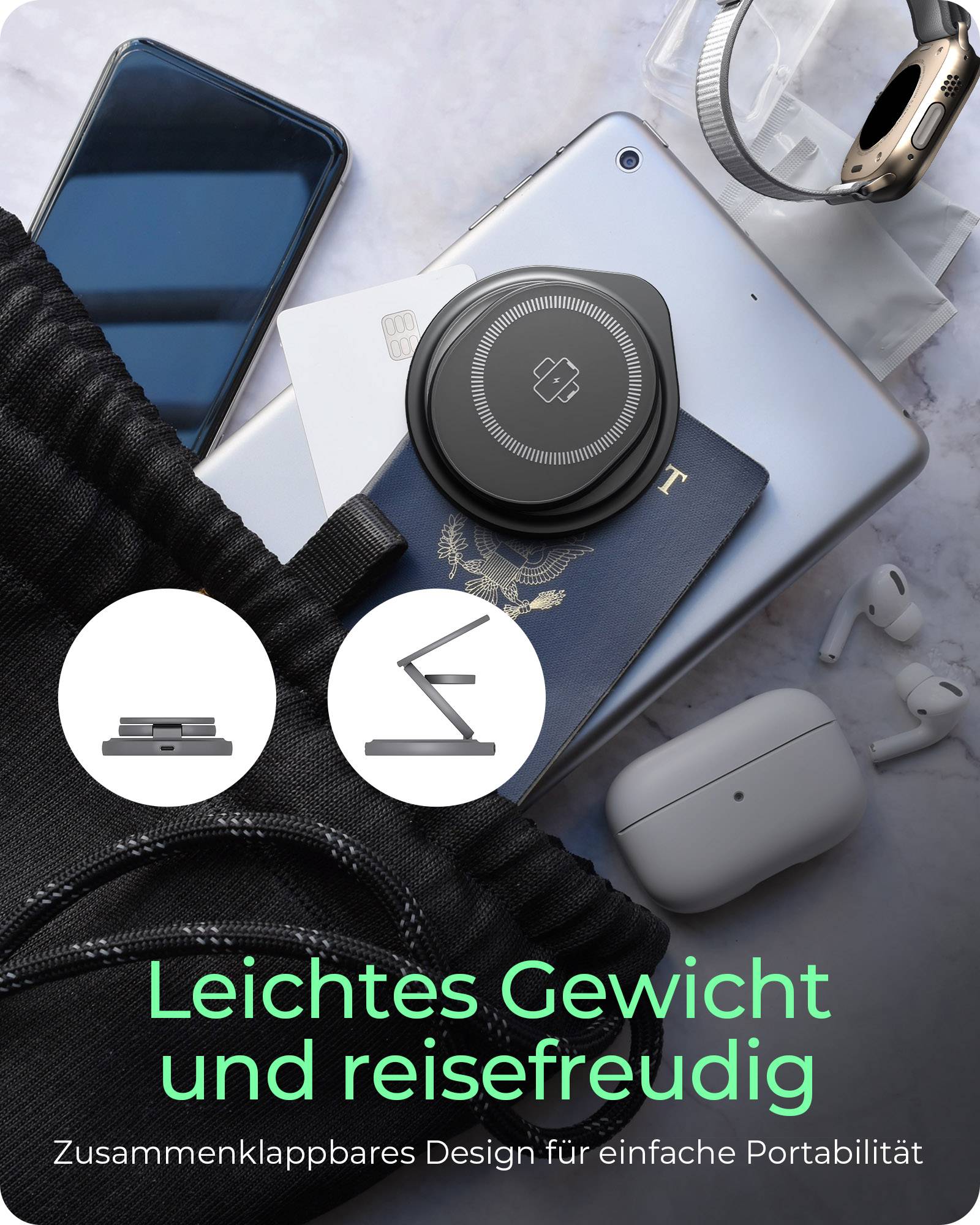 IB-SH101-CH, 3 in 1 klappbarer Ständer mit kabelloser Ladefunktion, magnetisch, für Smartphone, Inear-Kopfhörer-3