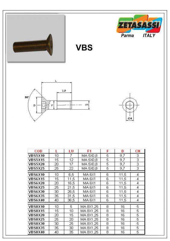 ZETASASSI VBS8X40B, Ergal-Schrauben Vbs-1