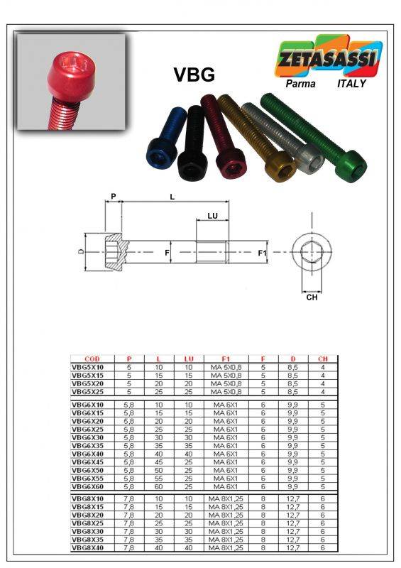 ZETASASSI VBG8X30, Ergal-Schrauben Vbg-1