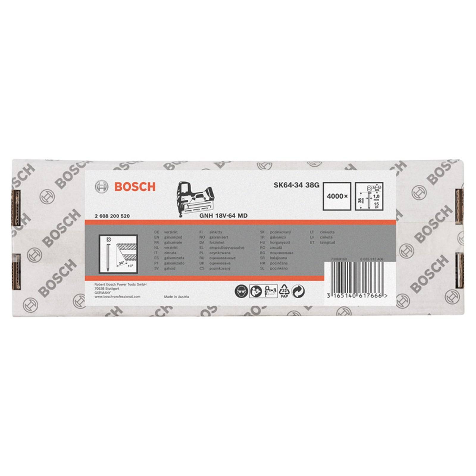 Bosch DA Senkkopf-Stift SK64-34 38G, 1,8mm, 38 mm, verzinkt, 4000er-Pack - 2608200520-1