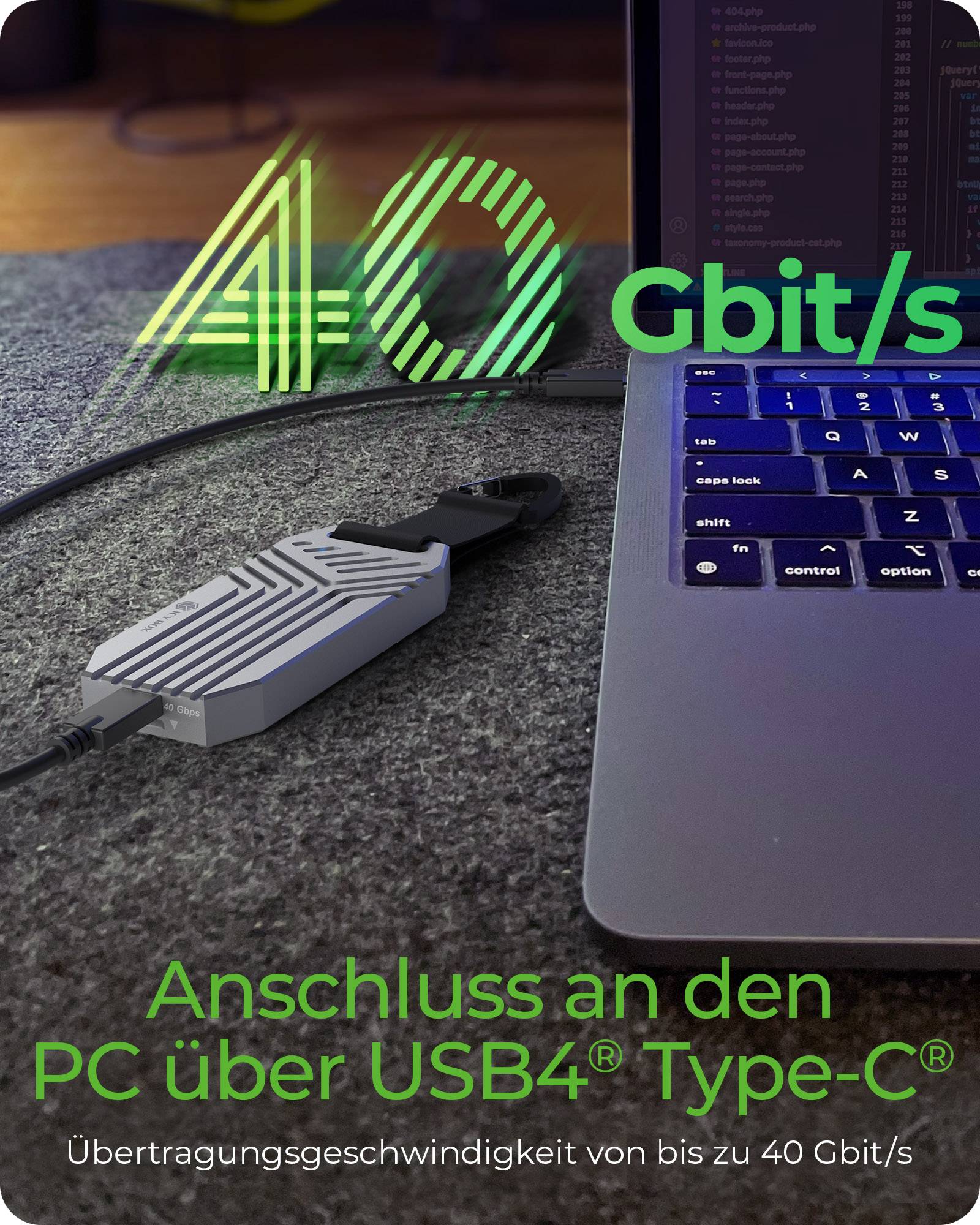 IB-1919M-C42, Type-C® USB4® Gen 3x2 (40 Gbit/s) zu PCIe NVMe M.2 2280 High-Performance SSD Enclosure-4