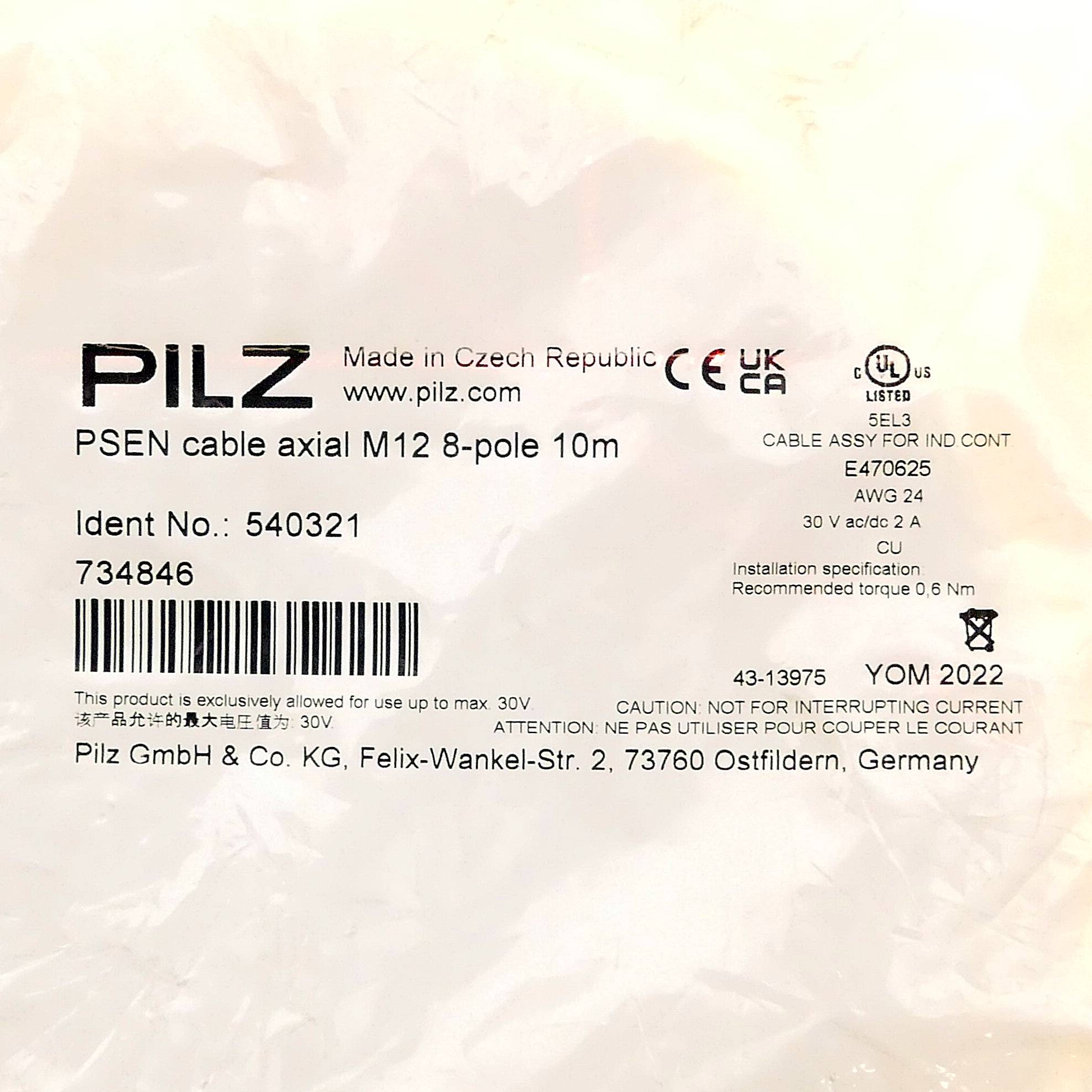 Pilz Kabel mit geradem Stecker PSEN #540321-1