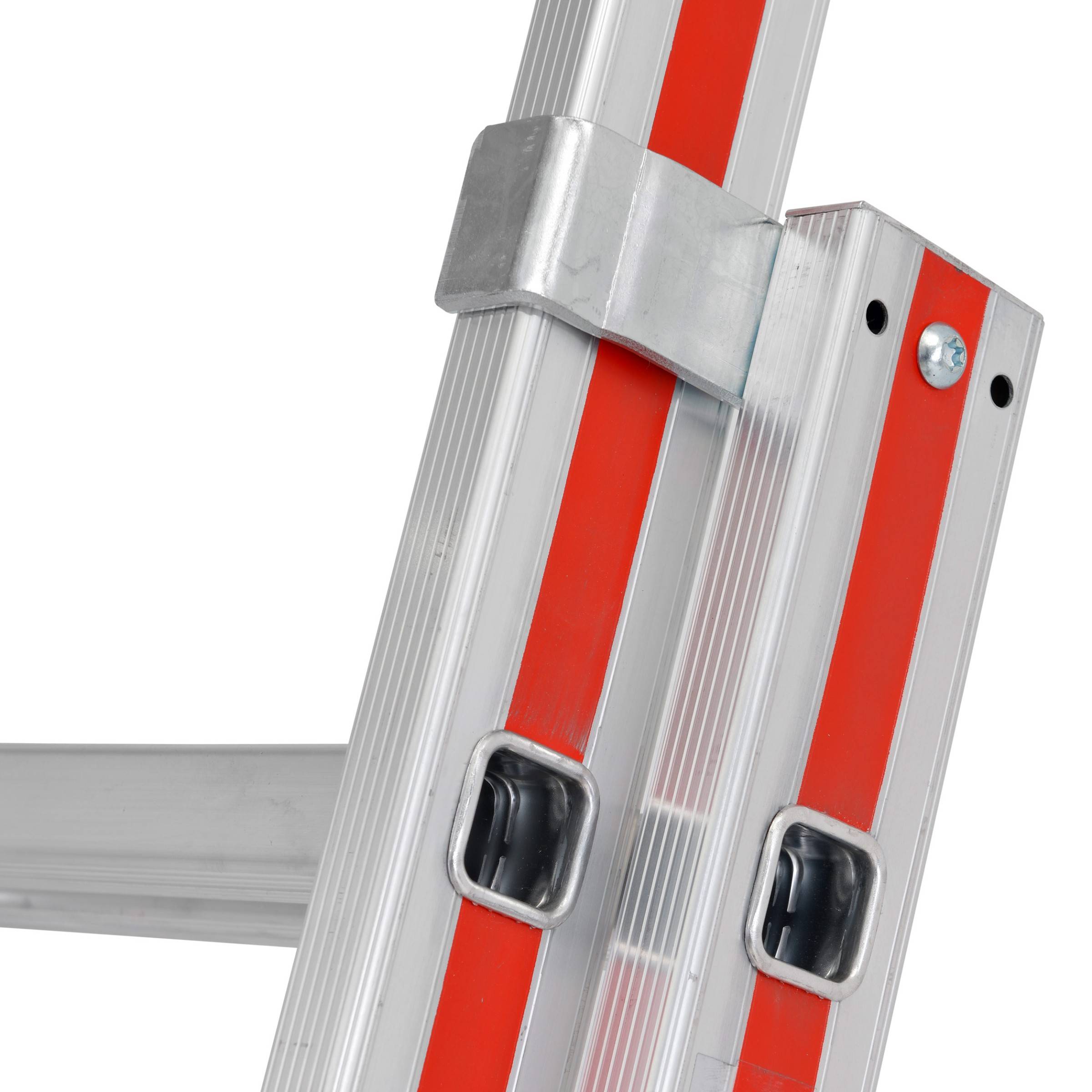 Hymer Schiebeleiter mit gebogener Traverse und Wandlaufrollen 2x16 Sprossen-1